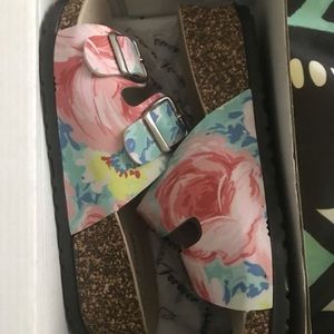 Pink floral sandals